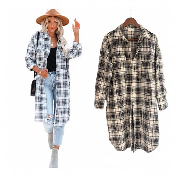 Jackets & Blazers - Acoa Plaid Collar Black/White Shacket